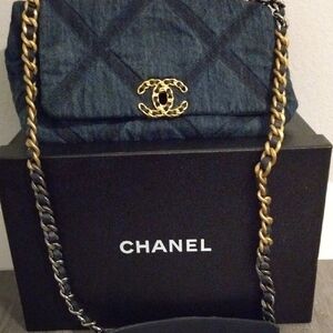 Chanel Dark Blue Quilted Shoulder Bag with Gold-Tone Chain